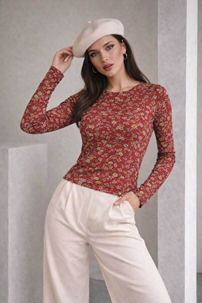 DİMA Floral Patterned Stretch Fabric Slim Fit Blouse
