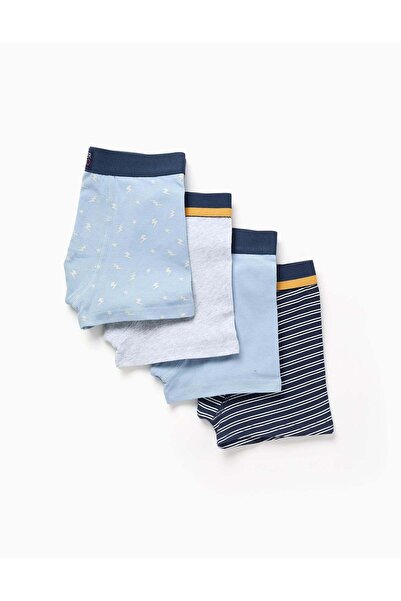 Ziddy Pack of 4 plain/printed boxer shorts for boys, blue/grey/yellow
