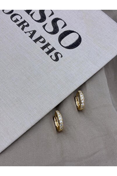 Hedef Bijuteri أقراط دائرية من حجر الباغيت ذهبية اللون مكونة من سبع مربعات CM177