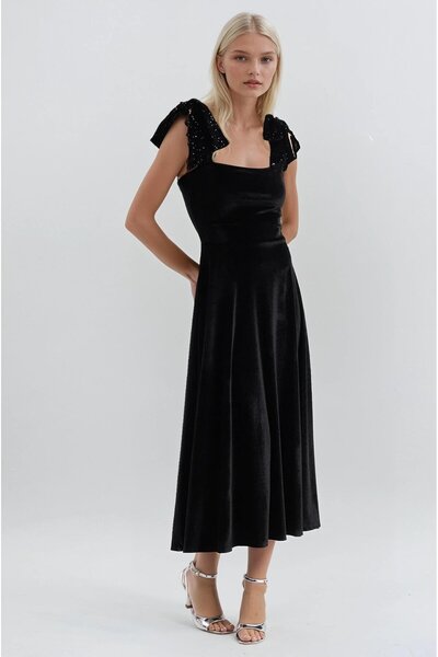 Lijuri Μίντι βελούδινο φόρεμα με δέσιμο στους ώμους 2992