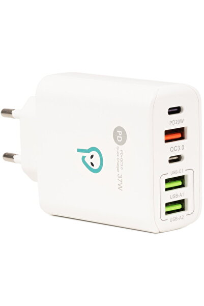 Spacer 2x USB-C + 3x USB-A QC 3.0 37W Alb (Alb: Alb în română)