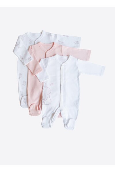 kitikate Organic Cute Rabbit 3-Piece Booties Jumpsuit Pink