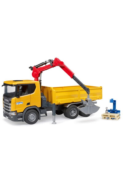 Bruder Scania Super 560R Baustellen-LKW mit Kran und 2 Paletten