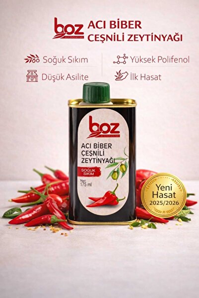 BOZ ZEYTİN ZEYTİNYAĞI ACI BİBER ÇEŞNİLİ ZEYTİNYAĞI 175 ML