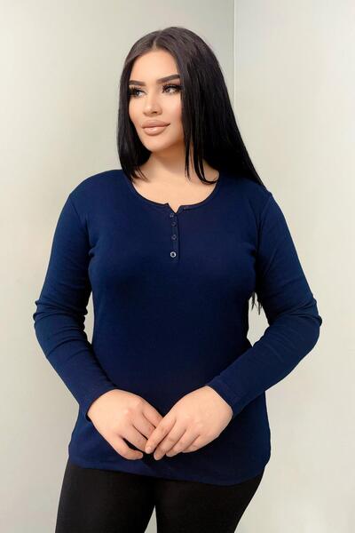 Siyezen Βαμβακερή μπλούζα μεγάλου μεγέθους με λεπτομέρεια κουμπιών, σε μπλε ν...