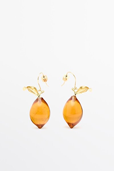 Massimo Dutti Kehribar cam damla küpe