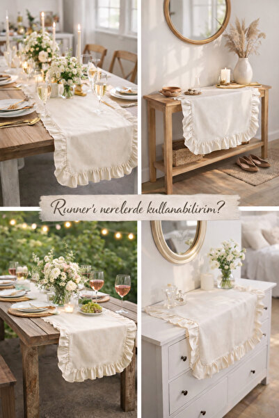 perde plus Traversă de masă din in cu volane 40 X 110 Cm