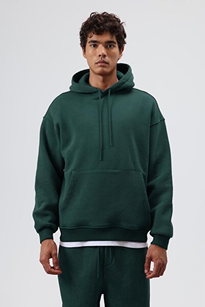 VAMOSCLO Basic Oversize Yıkamalı Hoodie Nefti