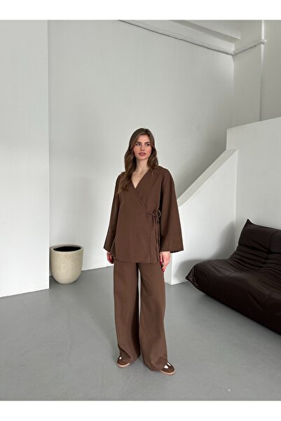 My Blog Brown Gabardine Kimono Set - 8629