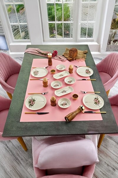 ers erbaşlar Pera Pembe Çiçekli 10 Parça 4 Kişilik Lüx Kahvaltı Takımı, Kahva...