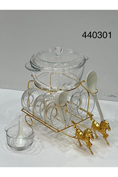 Generic ​طقم شوربة زجاجي "عربة الخيل الملكية". ​سيرفيس تقديم شوربة مع طقم زبد...