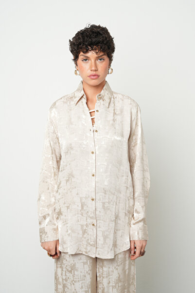 Orfeo Negro Women's Rayon & Viscose Blended Silky Textured Patterned Beige Shirt