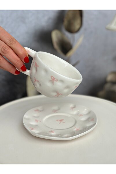 MeGgDecor Polka Dot Bow Handmade Ceramic Cup – 300 ml