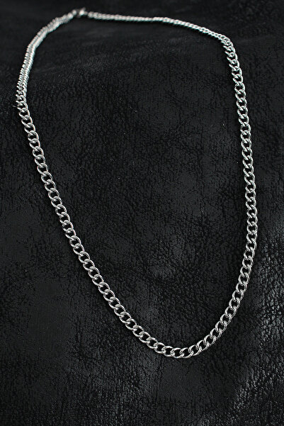 Derya Kurşun 316L Steel Classic Oval Chain Model Silver Color Men's Necklace