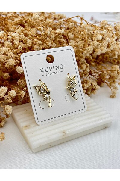 XUPING JEWELRY KUYUMCU SERİ 14K RENGİ ZİRKON TAŞLI KELEBEK KANADI ÇELİK KÜPE