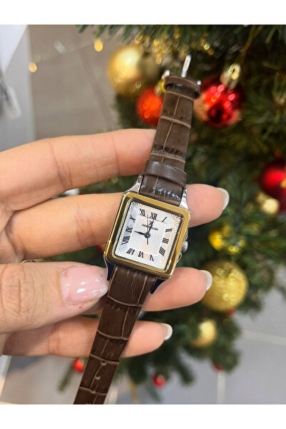 Daniel Klein Kare Kasa Altın Gümüş Renk Kahve Kayışlı Kol Saati