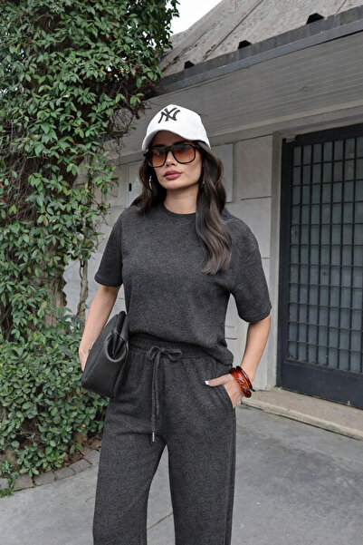 YAKAMEL طقم بدلة رياضية نسائية كاجوال بأكمام قصيرة وكبيرة الحجم