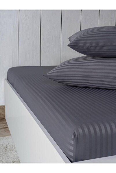 Pamuk Saten Lastikli Çarşaf Takımı Çizgili Çift Kişilik / 180x200 cm + 30 cm (2 Yastık Kılıfı)
