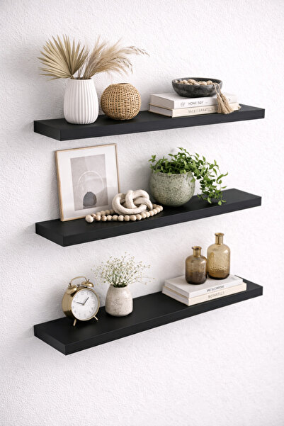 origa Siyah 3 Raflı Gizli Monte Duvar Rafı 3 adet 50x15 cm