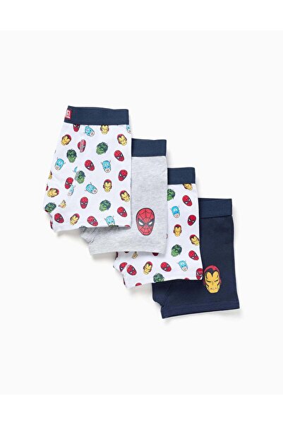 Ziddy Pack of 4 boxer shorts with Avengers prints for boys, blue/grey/white