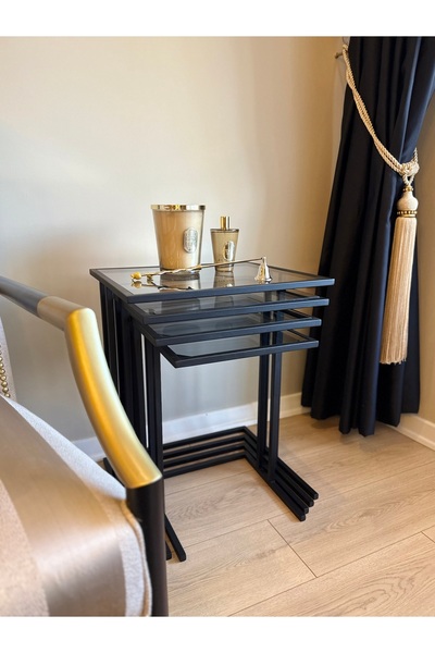 Esey Luxury Siyah Çift Çubuklu Zigon Sehpa