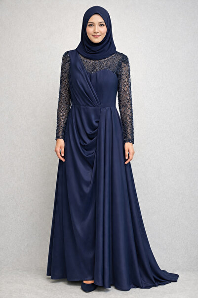 Lacrima Kolları Tül Detatlı Saten Abiye