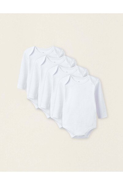 Ziddy Pack of 4 Long Sleeve Bodysuits for Babies and Newborns, White