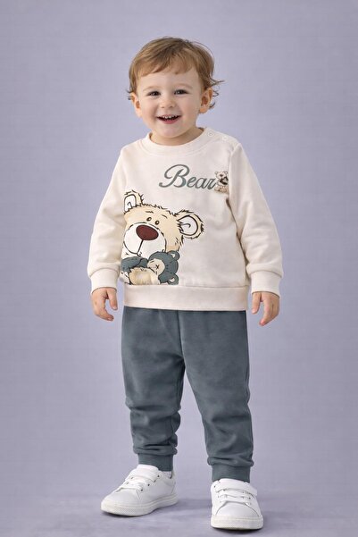 dinamik çocuk Erkek Bebek Teddy Bear Oyuncak Ayı Ön-Arka Baskılı 2'li Eşofman...