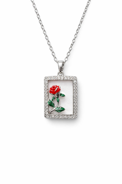 Tasarım Rose Detailed Silver Color Women's Necklace