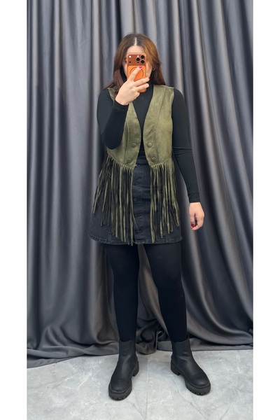 NİSUM MODA Tasseled Suede Vest