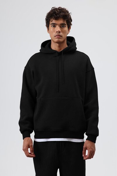 VAMOSCLO هودي أساسي قابل للغسل قصة فضفاضة باللون الأسود