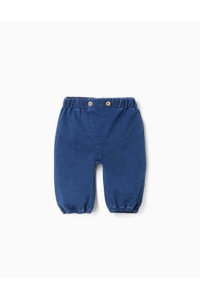 Ziddy Cotton denim trousers with decorative buttons for newborns, blue