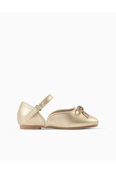Ziddy Ballerina shoes with cut outs and bow for girls, golden