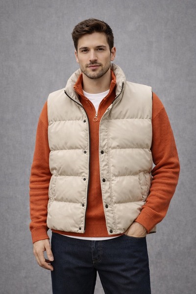 THANBUTİK Padded Inflatable Vest and Half-Zip Knitwear Knitted Sweater Set of 2