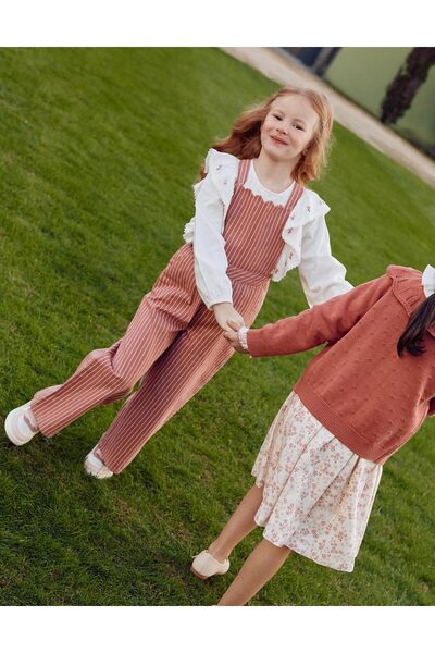 Ziddy Cotton twill jumpsuit with stripes for girls, pink/white