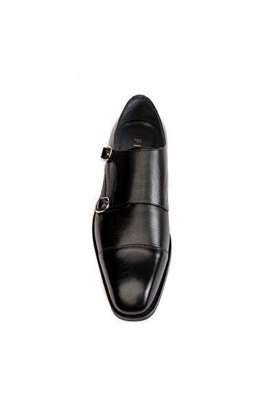 Evanto Shoes Men's Leather Shoes All Black Double Monk Strap