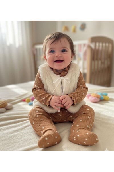 KigoKids Yelekli Kahverengi Bebek Takım
