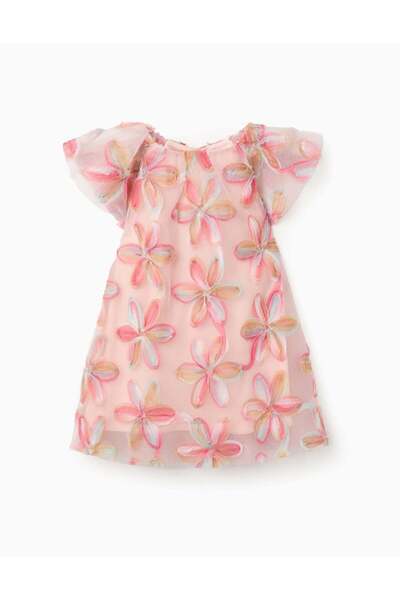 Ziddy فستان تول قصير الأكمام مزين بزهور ثلاثية الأبعاد للفتيات الصغيرات، لون ...