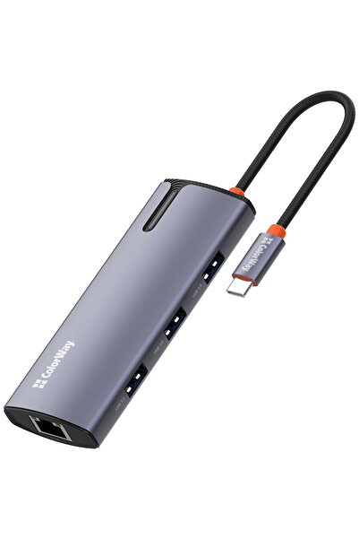 ColorWay Docking Station, USB, Type-C, RJ45, 5A, Cablu 0.17m - (CW-HUB03) - S...