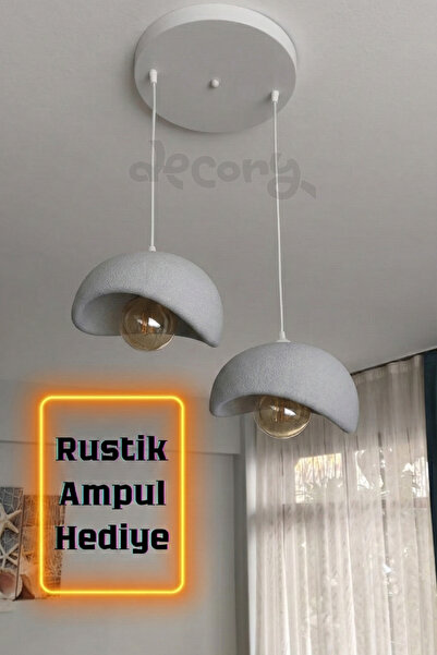 decory Beton Görünümlü 2'liSarkıt Avize,Bohem Sarkıt Avize (Rustik Ampul Hedi...