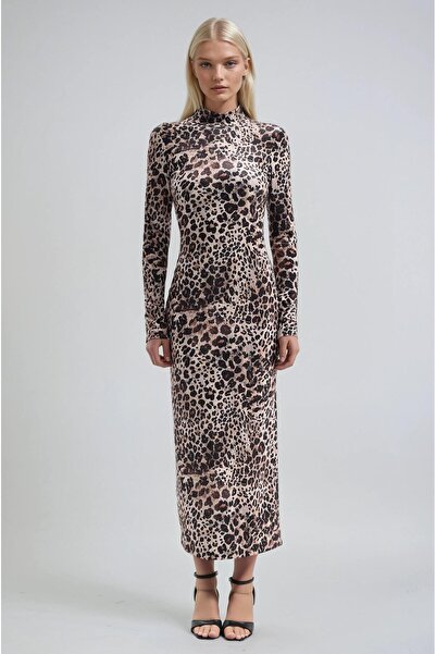 Lijuri Leopard patterned Mock Neck leopard dress 2974