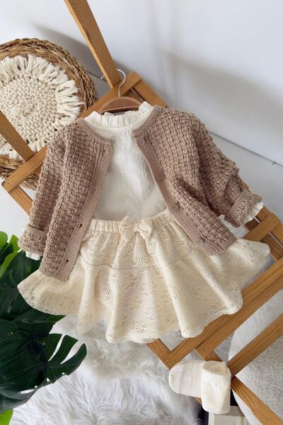 Minigimin Cicileri Miniğimin Cicileri Fiyonk Detaylı Triko Hırkalı Dantel Ete...