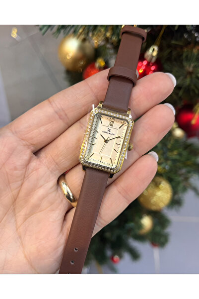 Daniel Klein Altın Renk Zirkon Taşlı Kahve Kayışlı Kol Saati