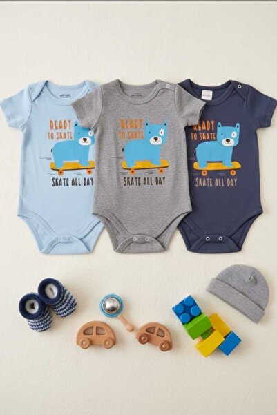 Fuar Baby 3-Pack 100% Cotton Skateboard Printed Baby Boy Short Sleeve Snap-On...