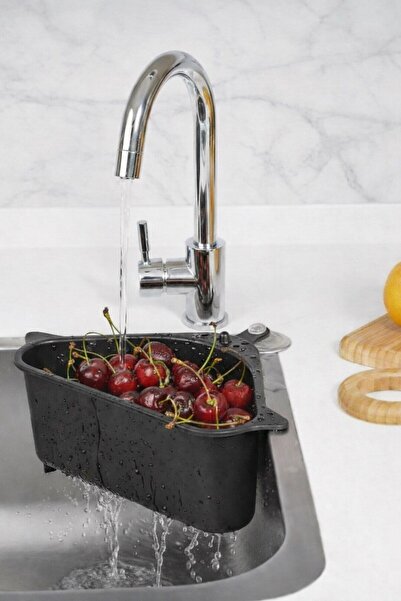 Fevito Vantuzlu Üçgen Lavabo Süzgeci Mutfak Evye Köşe Süzgeci Siyah