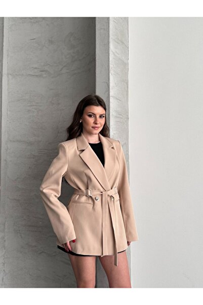 VESS MODA Double Buckle Detailed Belted Blazer Jacket