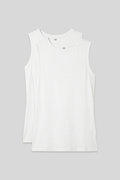 TOMMY LIFE Slim Fit Basic O-Neck 2-Pack White Women's Undershirts - 97313