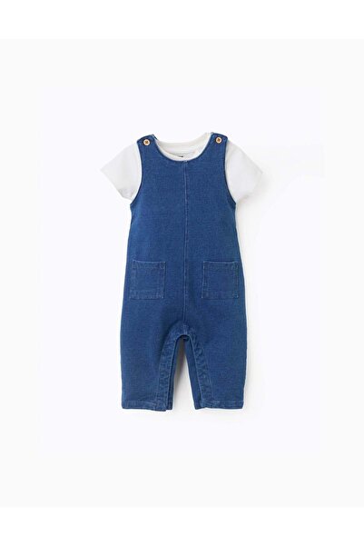 Ziddy Bodysuit with print + denim jumpsuit for newborn boys, white/blue