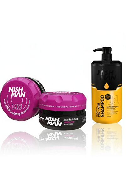 NISHMAN M5 MAT GÖRÜNÜMLÜ SAÇ ŞEKİLLENDİRİC MAT WAX X 5 ADET/ + 1250 ML TUZSUZ...