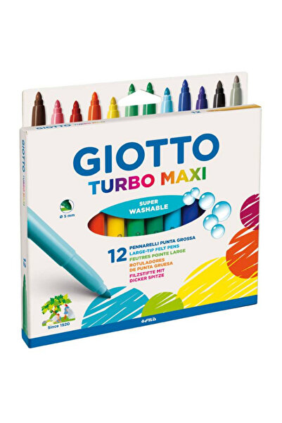 Giotto Washable pen, 5mm tip, 12 colors/blister, Turbo Maxi